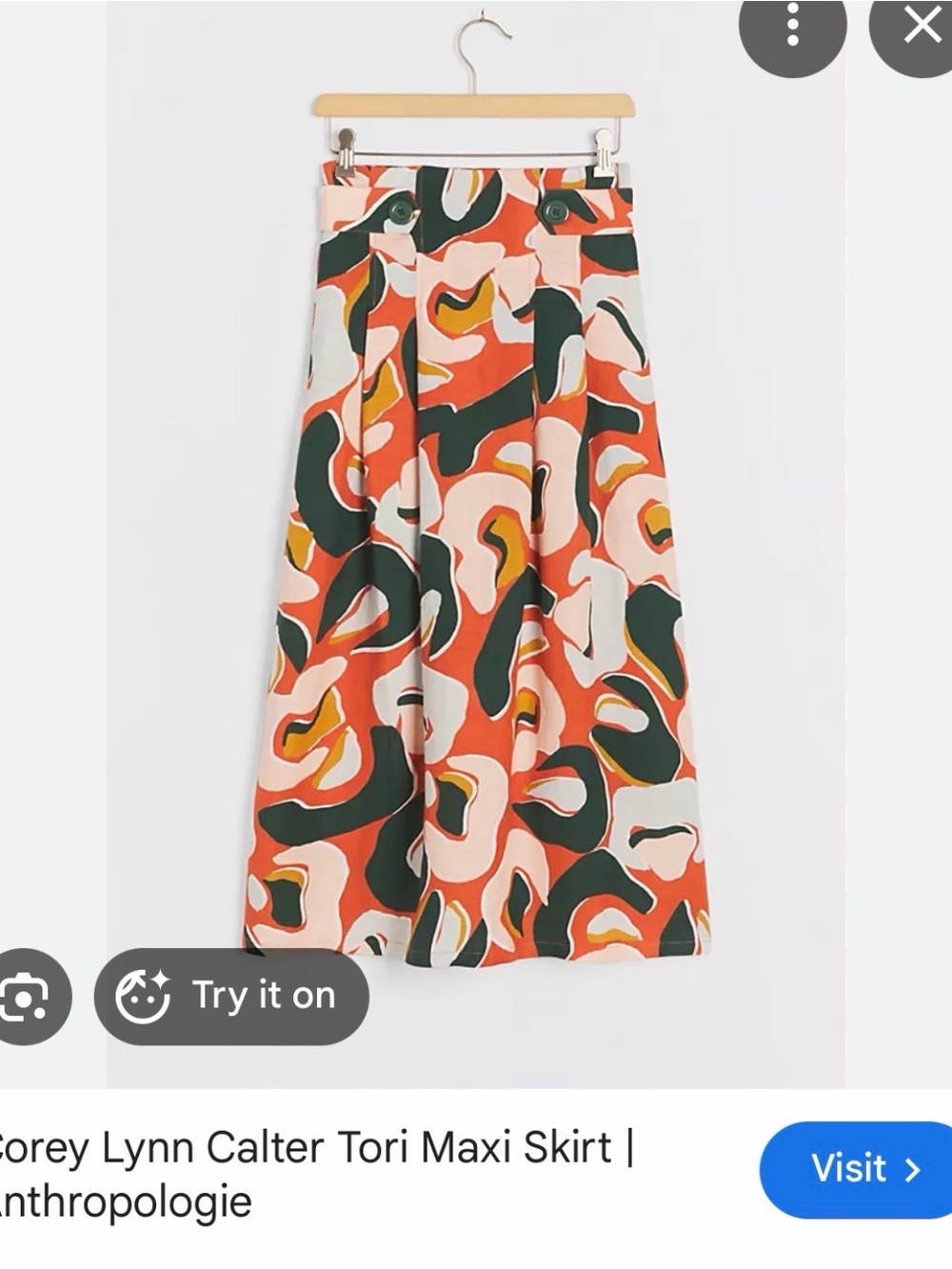 Anthropologie Corey Lynn Calter Maxi Skirt in Coral, Cream & Dark Green Abstract